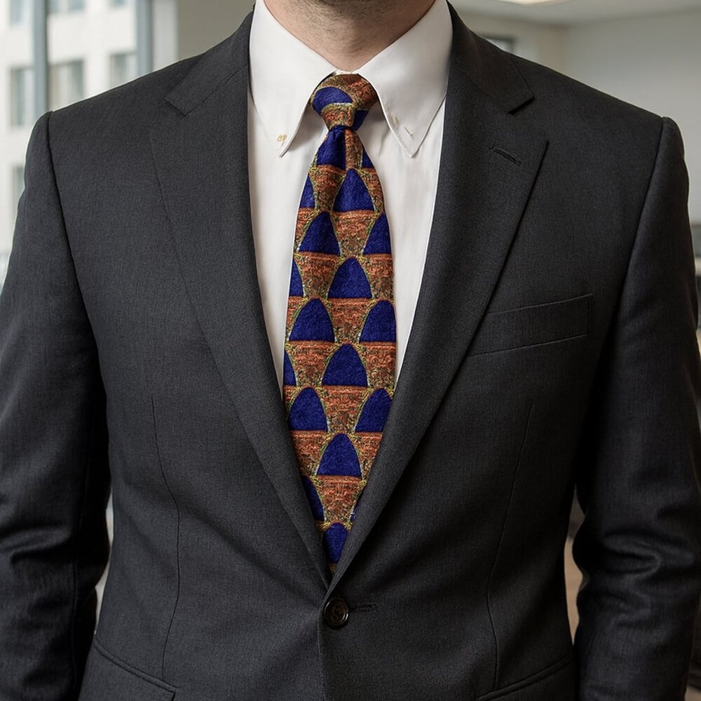 Ermenegildo Zegna Tie‎ Silk Repp Blue & Gold Italy Hand Made Artsy Suit Necktie